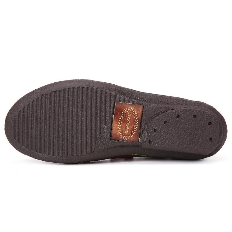 Skinn Blomsterutskjæringer Sideglidelås Slip On Loafers Sklisikkert Flate Sko