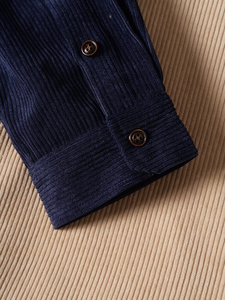 Herre Corduroy Kontrastfarge Doble Lommer Knappe Fritidsskjorter
