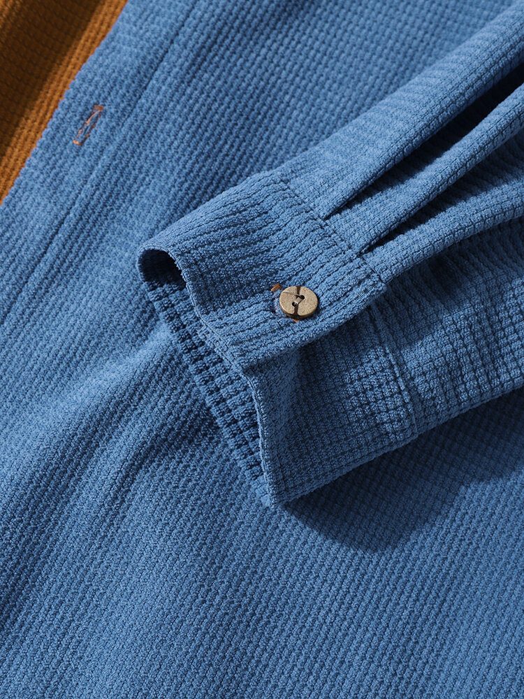 Herre Corduroy Patchwork Color Block Brystlomme Langermede Komfortable Fritidsskjorter
