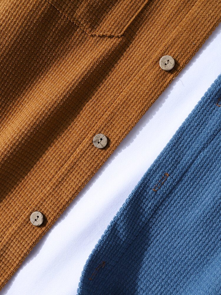 Herre Corduroy Patchwork Color Block Brystlomme Langermede Komfortable Fritidsskjorter