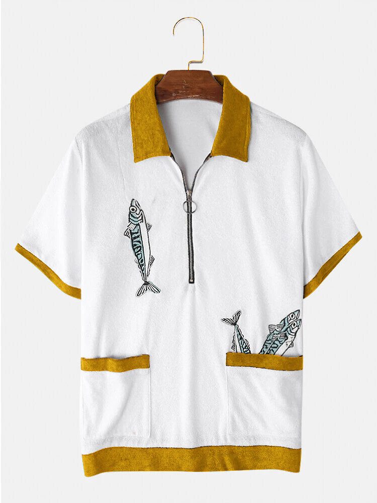 Herrefrotté Fiskebroderi Cabana-skjorter Med Halv Glidelås