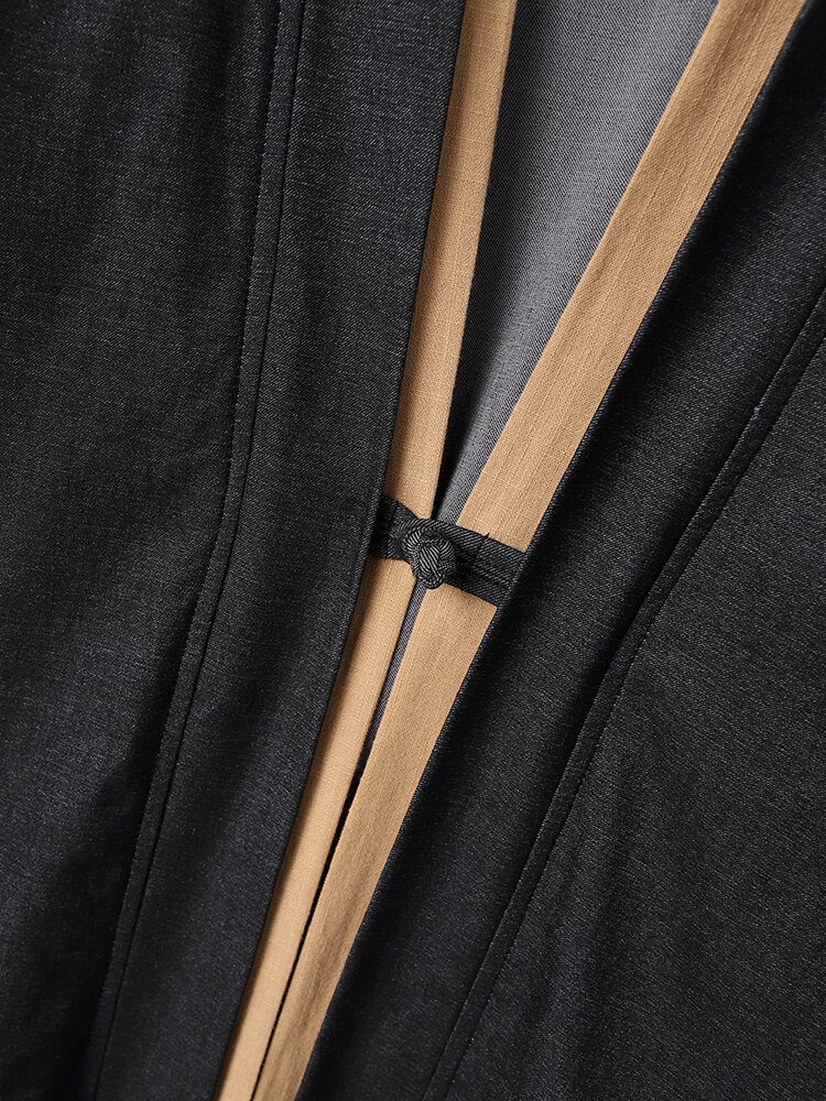 Menn Faux To Deles Patchwork Kimono Front Åpen Langermet Casual Skjorter