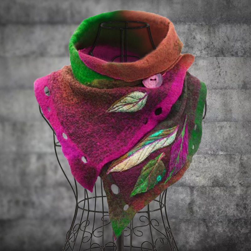 Vintage Color-block Leaf Boas Skjerf For Kvinner