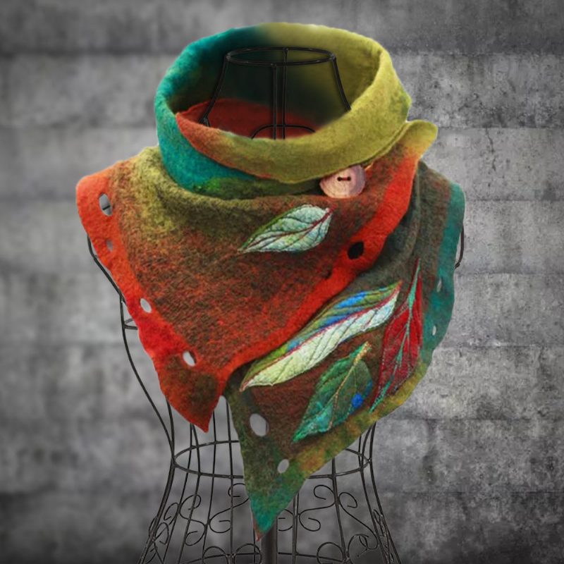 Vintage Color-block Leaf Boas Skjerf For Kvinner