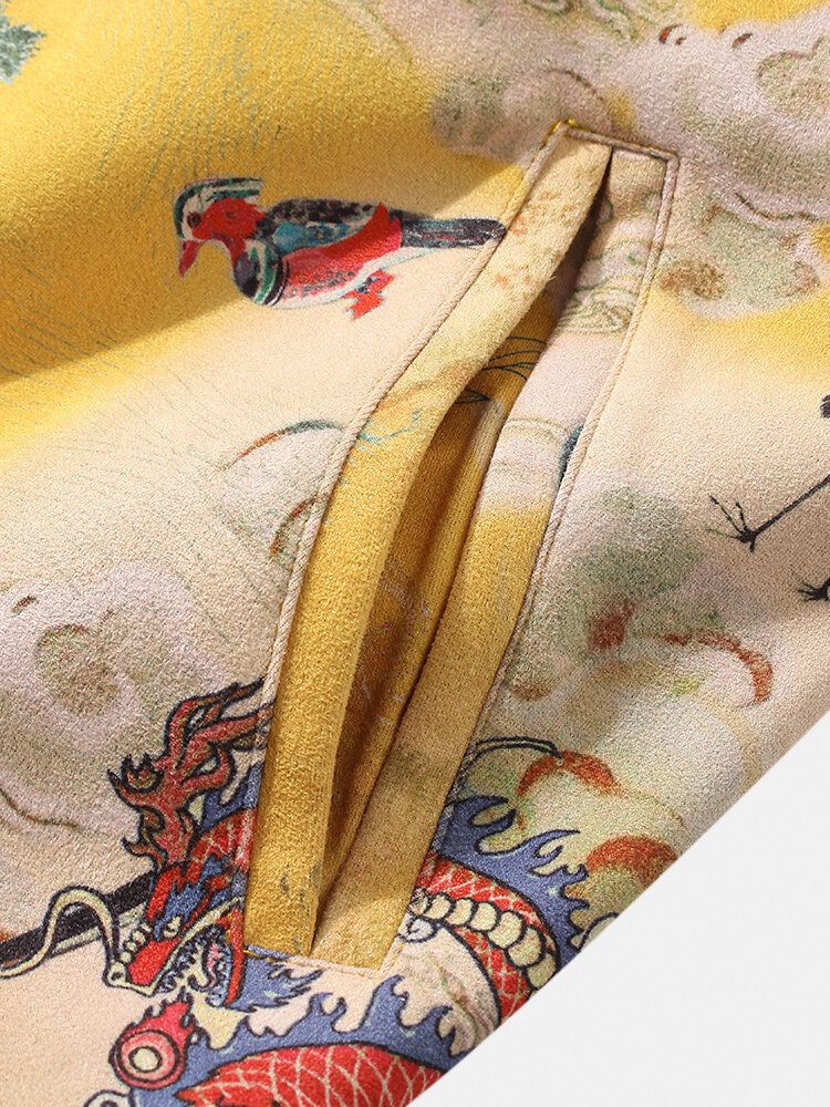 Menns National Style Element Elastisk Hem Glidelås Uformell Semsket Skinnjakke