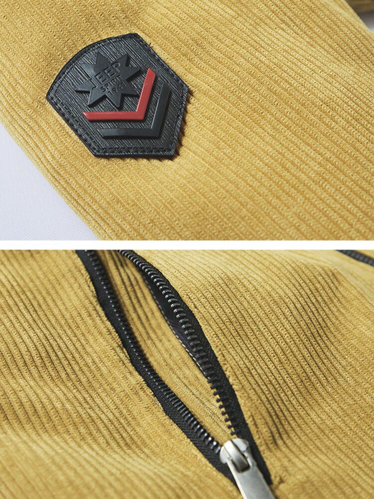 Vintage Cordfløyel For Menn Ensfarget Tykk Fleeceslag Uformell Varm Jakke