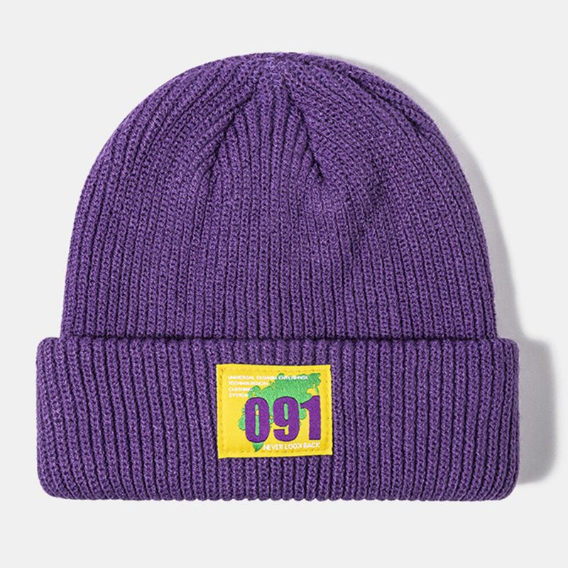 Lue For Menn Strikket Jacquard Nummer Kart Mønster Patch All-match Warm Skull Cap For Dame