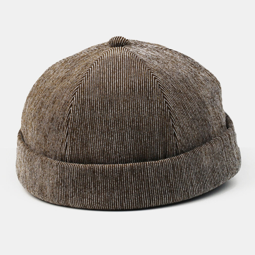 Menn Corduroy Crimping Solid Farge Justerbar Solbeskyttelse Varme Lue Utleier Cap Skull Cap