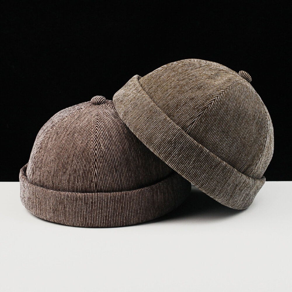 Menn Corduroy Crimping Solid Farge Justerbar Solbeskyttelse Varme Lue Utleier Cap Skull Cap