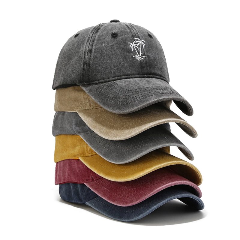 Ren Bomull For Menn Retro Kokosnøttbroderi Vasket Med Solkrem Svetteabsorberende Baseballcaps