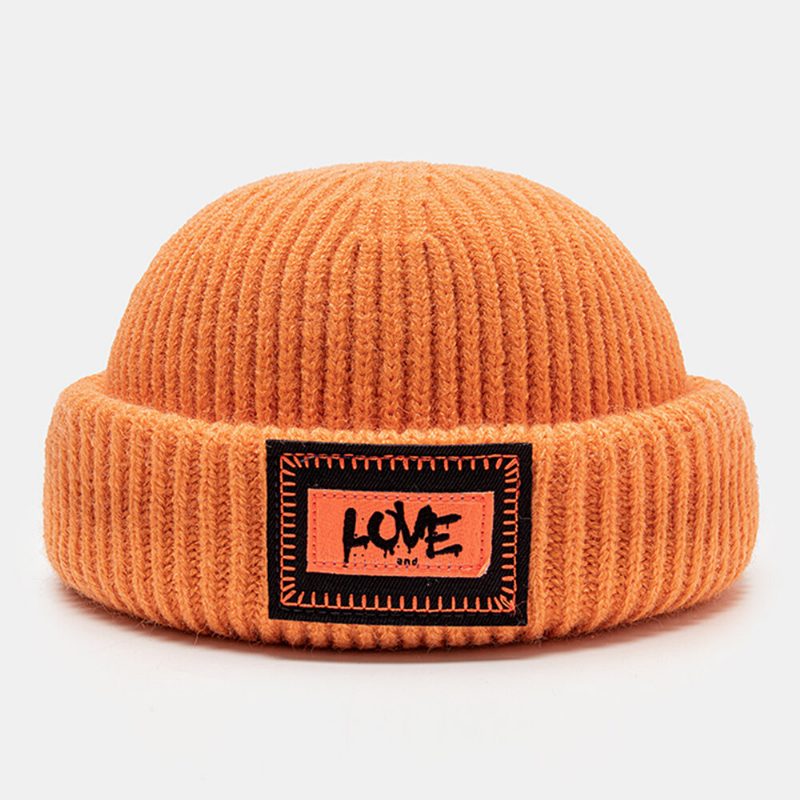 Unisex Strikket Lue Brevmønster Patch Brimless Flensing Outdoor Warmth Beanie Utleier Cap Skull Cap